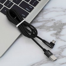 4U Sky Mikro USB 2A Açılı Başlıklı Alüminyum Alaşımlı Örgülü Veri Kablosu-Siyah (Yurt Dışından)