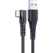 4U Sky 0,5m 66W 6A Yüksek Akım Hızlı Şarj Kablosu 90 Derece USB - Tip-C Örgülü Veri Kablosu - Siyah (Yurt Dışından)