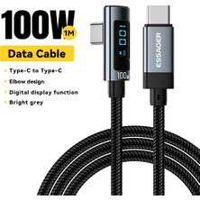 4U Sky 1m Dirsek 100W Type-C - Type-C Şarj Veri Kablosu Dijital Ekran Usb-C Şarj Kablosu (Yurt Dışından)