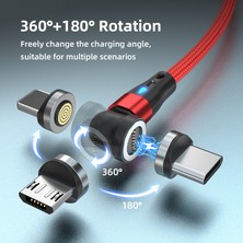 4U Sky 1m 3A Hızlı Şarj Kablosu 3'ü 1 Arada Manyetik Usb'den 8 Pimli / Tip-C / Mikro USB Veri Kablosu, LED Işıklı - Siyah (Yurt Dışından)