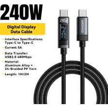 4U Sky 240W Dijital Ekran Hızlı Şarj Veri Kablosu 1m Type-C'den Type-C'ye Şarj Kablosu (Yurt Dışından)