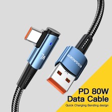 4U Sky 1m Dirsek Tasarımlı Usb'den Type-C'ye 7A Hızlı Şarj Kablosu Örgülü Cep Telefonu Şarj Hattı Veri Iletim Kablosu - Mavi (Yurt Dışından)