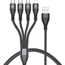 4U Sky 1,2 M 4'ü 1 Arada 66 W Usb'den 8pin+Mikro Usb+Çift Tip-C Çok Çıkışlı Hızlı Şarj Şarj Kablosu - Siyah (Yurt Dışından)