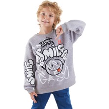 Denokids Just Smile Erkek Çocuk Gri Sweatshirt