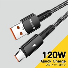 4U Sky 2m Süper Uzun Usb'den Type-C'ye 120W Hızlı Şarj Kablosu 480MBPS Veri Iletim Kablosu - Siyah (Yurt Dışından)