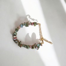 Mga Doğaltaş Unakit Taşı Kırık Taş Bileklik Gerçek Doğal Taş Çelik Zincir Çelik Klips Çelik Tel Sertifikalı Bileklik