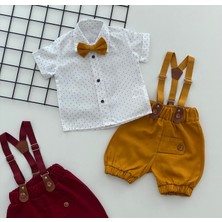 Derin Bebe Neşeli Bebeklerimize Çapa Desen Papyonlu Pantolon Askılı Kısa Kol Şortlu Takım Hardal