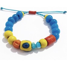 Funny Takı Mavi Sarı Bodrum Cam Nazar Boncuklu Düzensiz Murano Cam Boncuklu Bileklik