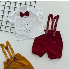 Derin Bebe Neşeli Bebeklerimize Çapa Desen Papyonlu Pantolon Askılı Kısa Kol Şortlu Takım Bordo