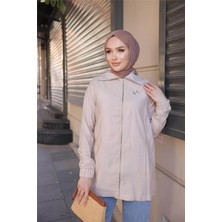 Destan Taş Detaylı Fermuarlı Sade Basic Ceket - 71139.026 - Bej