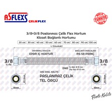 ASFLEXS 3/8×3/8 Paslanmaz Çelik Flex Hortum Klozet Bağlantı Hortumu (20 cm)