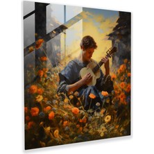 Painted Anarchy Işıldayan Cam Baskı: Kır Çiçekleri Arasında Parlayan Güneşin Altında Lirini Çalan Apollon'un Empresyonist Tablosu, Cam Duvar Sanatı, Ev Dekorasyonu, Duvar Dekoru, Cam Sanatı, 30X30