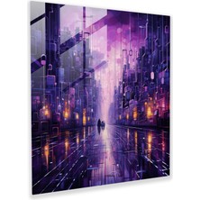 Painted Anarchy Mor Şehir Manzarası Cam Baskı - Mor, Cam Sanatı, Çağdaş Sanat, Ev Dekorasyonu, 30X30