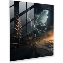 Painted Anarchy Kasırga Öfkesi Cam Baskı - Fırtına, Duvar Süslemesi, Ev Dekorasyonu, Sahil Şehri, 30X30