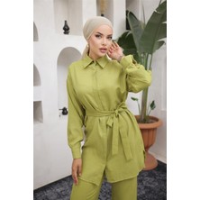 Gömlek Yaka Kuşak Detaylı İkili Takım - 71199.001 - Yeşil