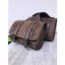 Dot Cycle Chopper Motosiklet Yılan Desenli Deri Yan Çanta Takımı (2'li) (Suni Deri)