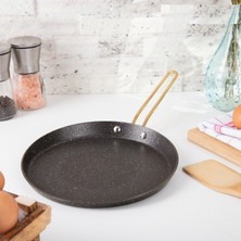 Evren 28 cm Gold Stone Kısa Kenarlı Krep Tava, Non-Stick Krep Omlet Tavası (Çelik Çubuk Kulp)