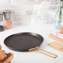 Evren 28 cm Gold Stone Kısa Kenarlı Krep Tava, Non-Stick Krep Omlet Tavası (Çelik Çubuk Kulp)