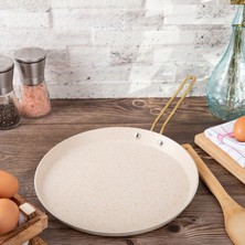 Evren 30 cm Cream Kısa Kenarlı Krep Tava, Non-Stick Krep Omlet Tavası (Çelik Çubuk Kulp)