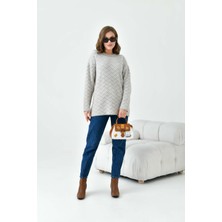 FTZ Women Kadın Çizgi Detaylı Kazak  Bej 20744