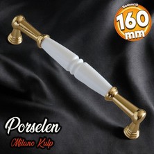 Badem10 Milano Gerçek Porselen Altın Gold 160 mm Mobilya Mutfak Kulp Çekmece Dolap Kulplar Kapak Kulbu