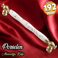 Badem10 Anavarza Gerçek Porselen Gold Beyaz 192 mm Mobilya Mutfak Kulp Çekmece Dolap Kulplar Kulbu
