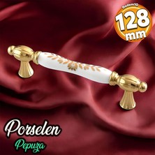Badem10 Pepuza Gerçek Porselen Altın Gold 128 mm Mobilya Mutfak Kulp Çekmece Dolap Kulplar Kulbu