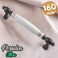 Badem10 Mira Gerçek Porselen Beyaz Füme Çizgili 160 mm Mobilya Mutfak Kulp Çekmece Dolap Kulplar Kulbu