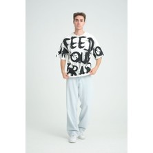 Four Man Oversize Feed Your Brain Baskılı  Tişört - Sokak Modasının Yeni Trendi