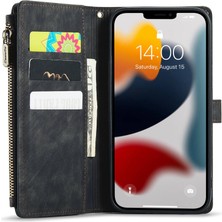 Forestl Digital Iphone 12 Pro Max Telefon Kılıfı Anti-Drop Telefon Kılıfı Çok Fonksiyonlu Fermuarı Cep Cüzdan Telefon Kapağı Pu Deri Stand Kartı Tutucu Strap-Black (Yurt Dışından)