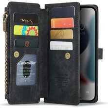 Forestl Digital Iphone 12 Pro Max Telefon Kılıfı Anti-Drop Telefon Kılıfı Çok Fonksiyonlu Fermuarı Cep Cüzdan Telefon Kapağı Pu Deri Stand Kartı Tutucu Strap-Black (Yurt Dışından)