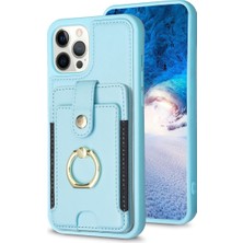 Forestl Digital Iphone 12 Pro Max Pox Vaka Şok Geçirmez Kickstand Case Anti-Drop Pu+Tpu Telefon Kapağı Kart Tutucu Mavisi (Yurt Dışından)