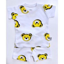 Drop Kids Bebek Pijama Takımı Kısakol Şort Sarı Ayıcık Desen  Pamuk Yenidoğan