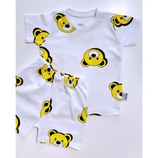 Drop Kids Bebek Pijama Takımı Kısakol Şort Sarı Ayıcık Desen  Pamuk Yenidoğan