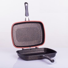 Evren 36 cm Gold Stone Ikiz Grill Tava, Çift Taraflı Izgara Grill Pan
