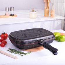 Evren 36 cm Gold Stone Ikiz Grill Tava, Çift Taraflı Izgara Grill Pan