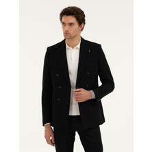 Cacharel Erkek Siyah Slim Fit Yün Karışımlı Kruvaze Ceket 50278131-VR046