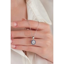 TMT Silver 11 mm Gümüş  Mavi Lacivert Nazar Boncuklu Boncuğu  Kolye