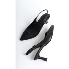 Modabuymus Kas Siyah Mat Stiletto Arkası Açık Kadeh Topuklu Ayakkabı