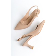 Modabuymus Kas Ten Mat Stiletto Arkası Açık Kadeh Topuklu Ayakkabı