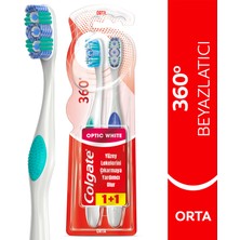 Colgate 360 Optik Beyaz Dil ve Yanak Temizleyicili Orta  Diş Fırçası 1+1