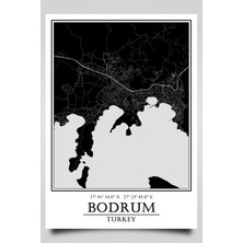 Hari Tasarım Bodrum Şehir Haritası Çerçevesiz Poster-Harita Sanatı, Map Art Design