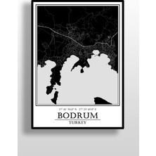 Hari Tasarım Bodrum Şehir Haritası Çerçevesiz Poster-Harita Sanatı, Map Art Design