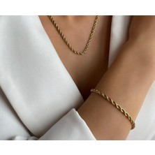 Liva Accessories Altın Işçiliğinde Kararmayan Anti-Alerjik Kalın Burgu Zincir-Altın Renkli