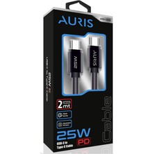 Auris 25 Watt Type-C To Type-C Hızlı Şarj Kablosu 2metre Uzun Kablo Pd- USB C