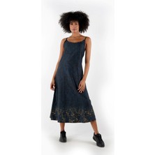 Alexander Gardi Desenlı Ince Askılı Mıdı Boy Elbise (B24-005206)