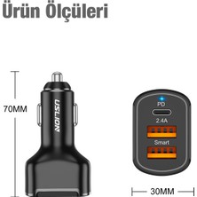 USLİON 30W 2 USB + Type-C Girişli QC3.0 Hızlı Araç Çakmaklık Şarjı