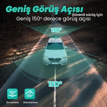 360+ G500H Pro Ön 3K QHD - Arka 1080P FHD 150° Geniş Açı Lens Gece Görüşlü Dahili Gps Modülü Araç İçi Kamera