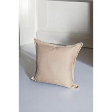 Doryan Home Vera Basic Keten Döşemelik Kumaş Kenar Detaylı Krem Kare Dekoratif Kırlent Kılıfı