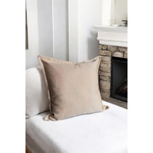 Doryan Home Vera Basic Keten Döşemelik Kumaş Kenar Detaylı Krem Kare Dekoratif Kırlent Kılıfı